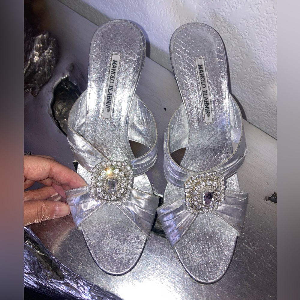 Manolo Blahnik Silver Heeled Sandals